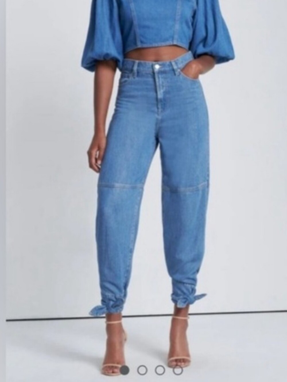 7 For All Mankind Tapered Ankle Tie Bow Jeans High Rise In Medium Wash Size 30